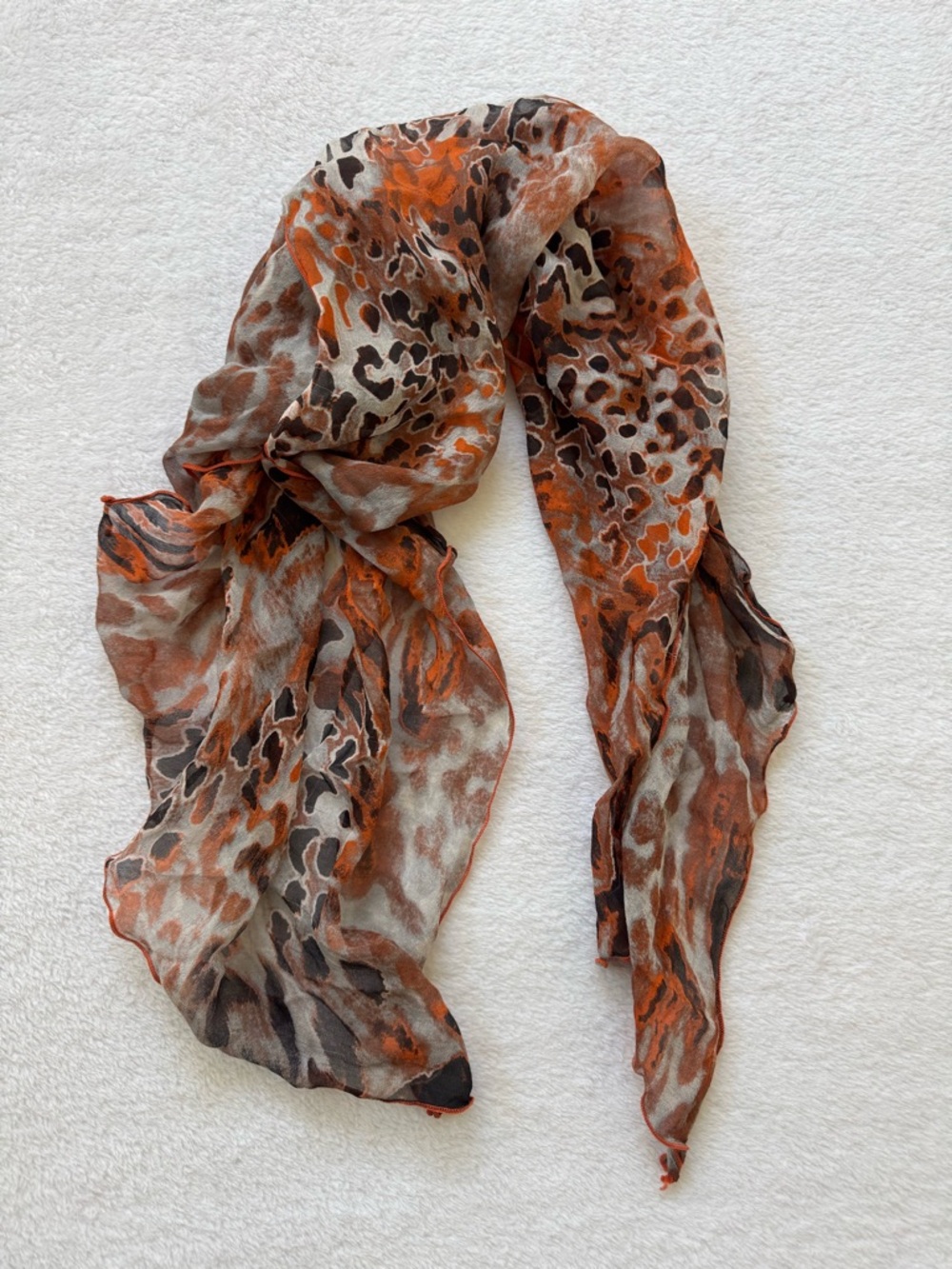 Lightweight Animal Print Scarf in Orange and Brown - Women's Accessory